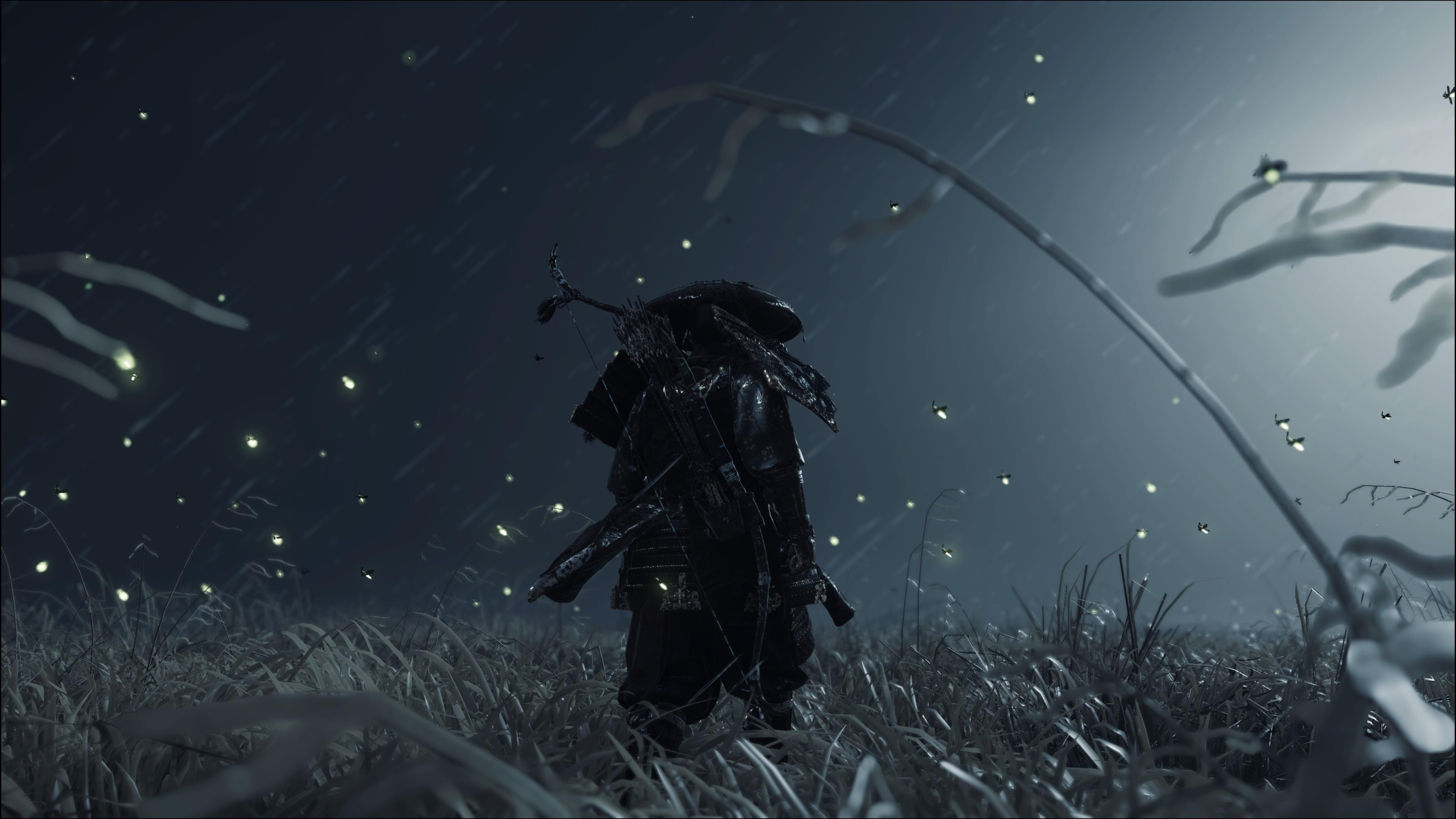 3840x2160 A samurai's journey in the rain