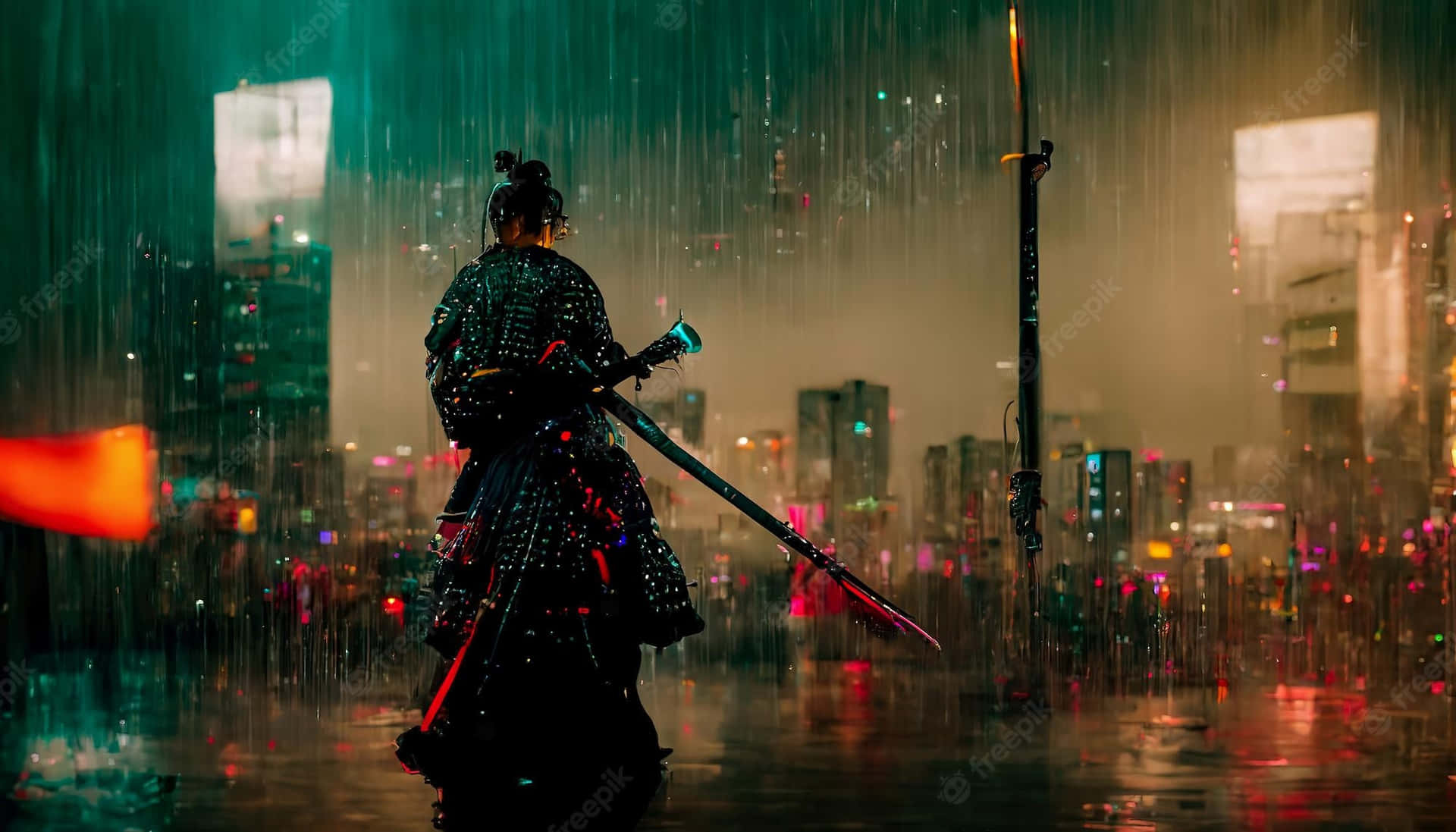 1920x1097 Download Dark Samurai Lady In Rain Wallpaper