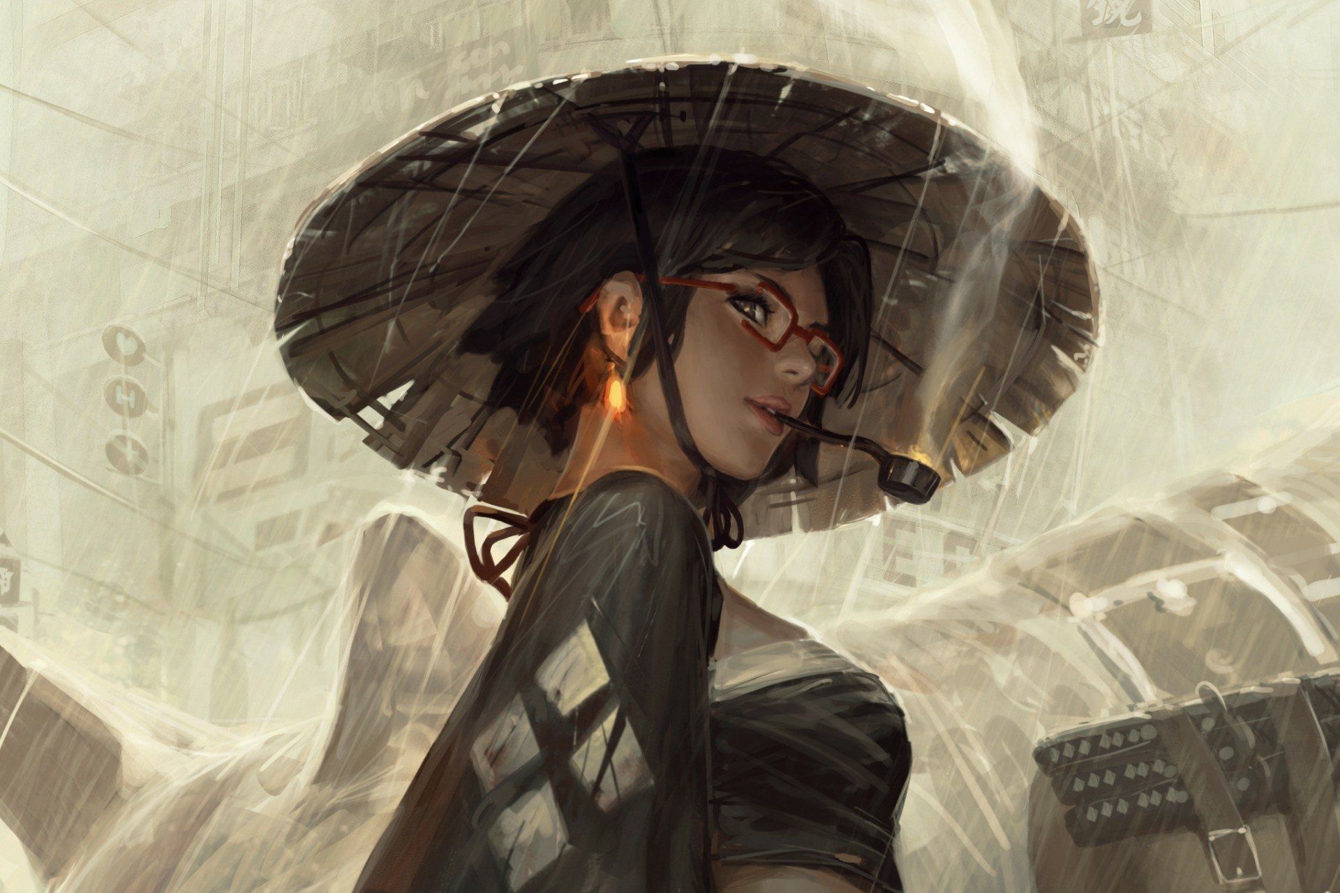 1920x1280 Enchanted Samurai: Fantasy Warrior in the Rain Wallpaper