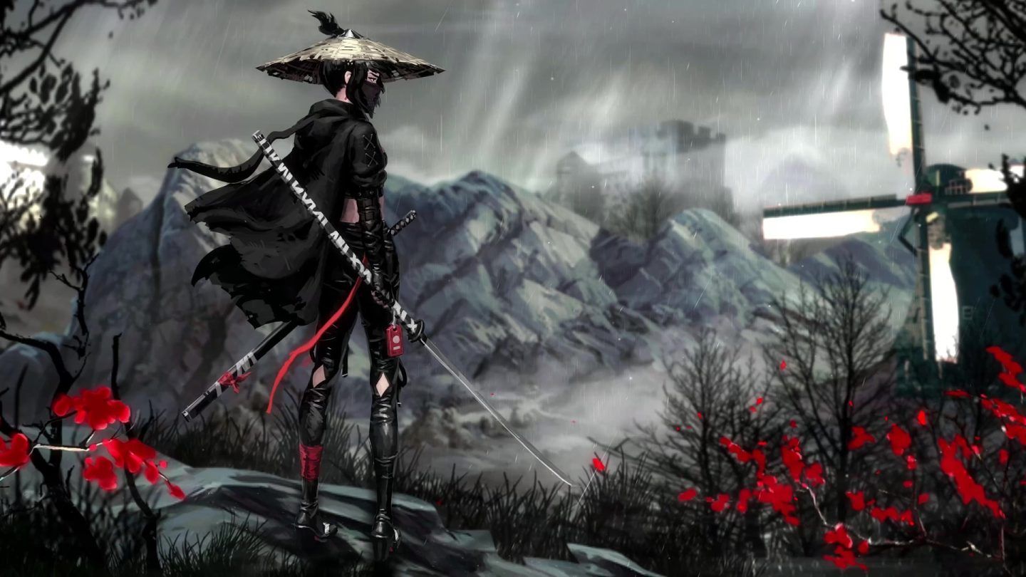1440x810 Lone Ronin Girl in the Rain Live Wallpaper