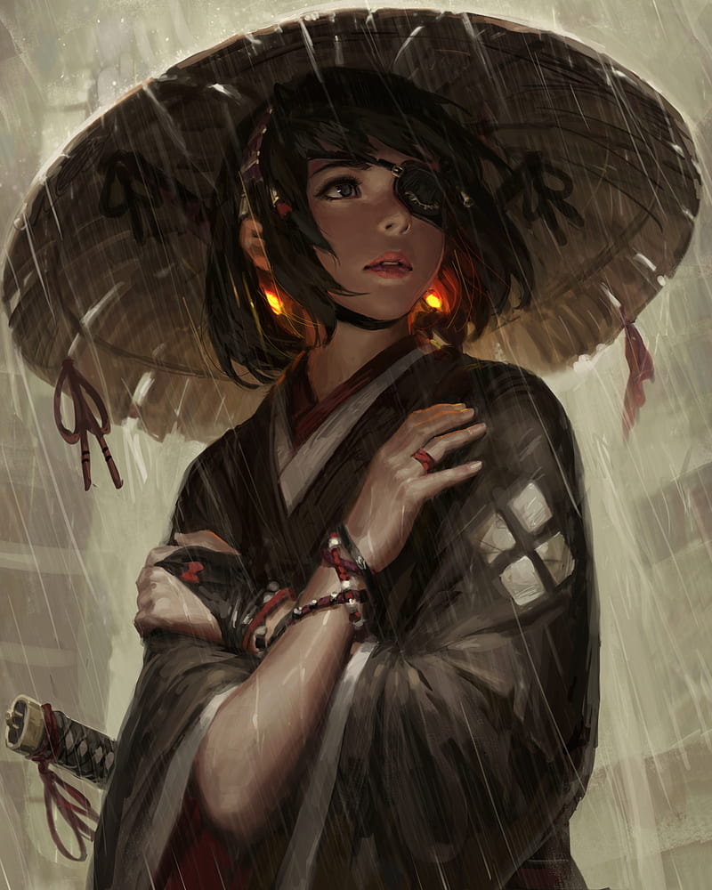 800x1000 HD warrior in the rain wallpaper