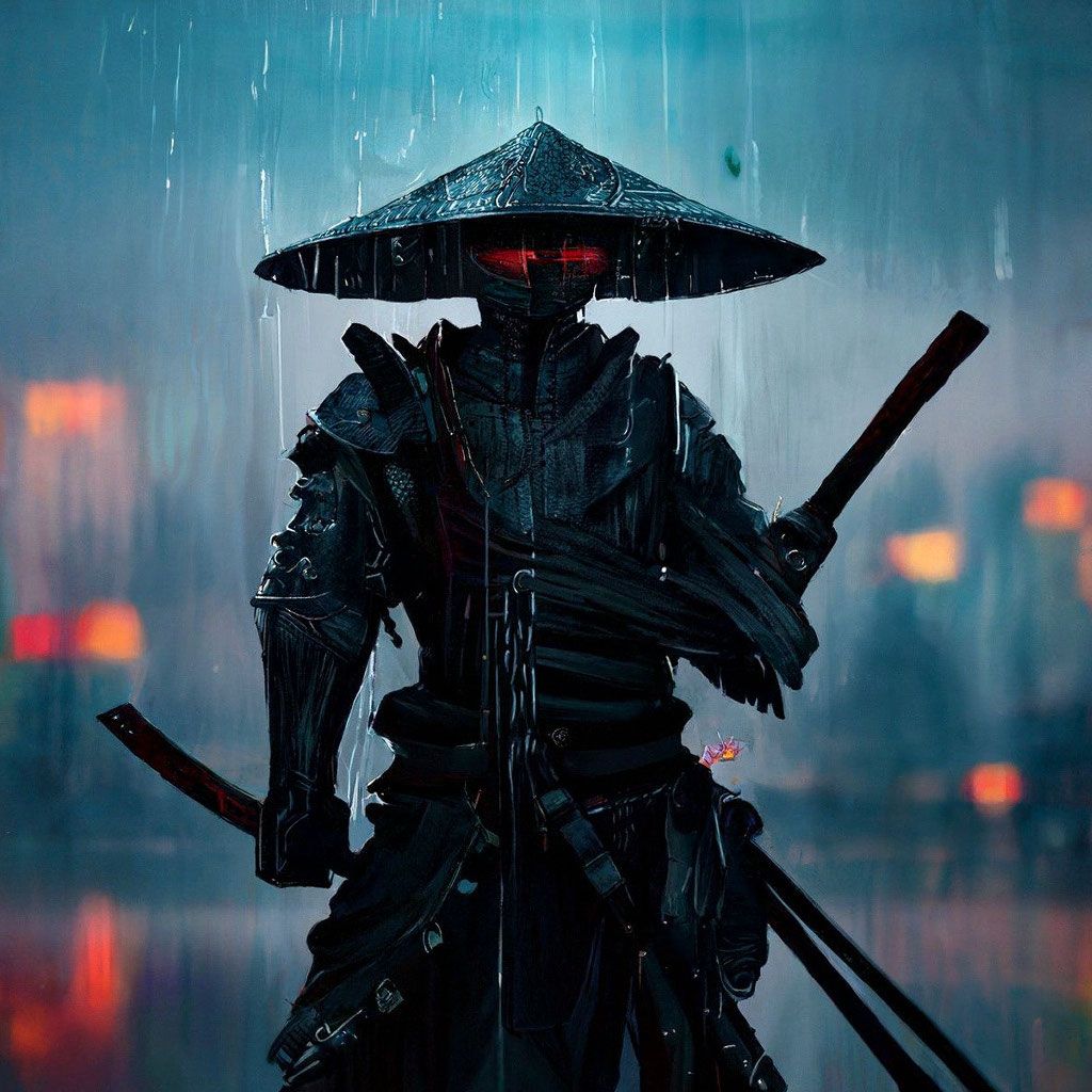 1024x1024 Samurai in the rain with a hat