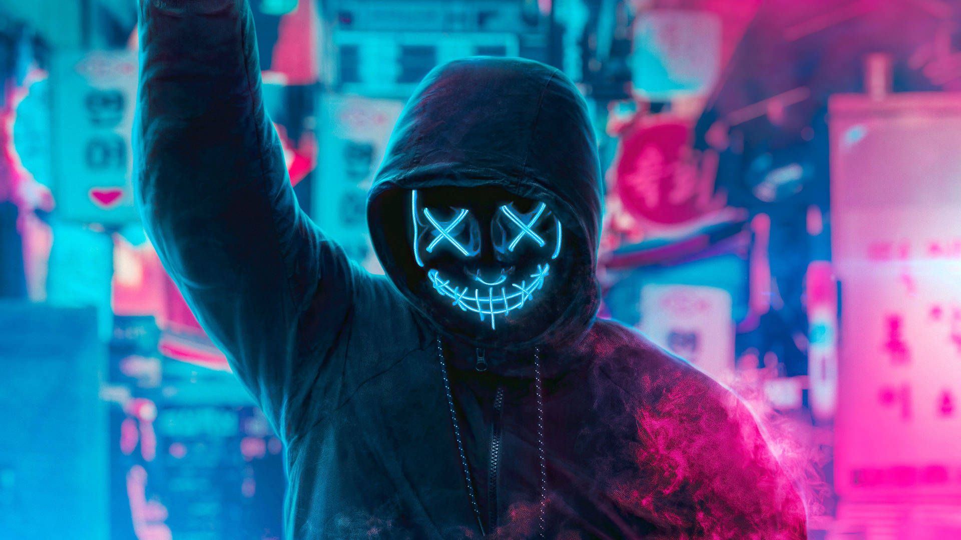 1920x1080 Download Glowing Neon Purge Mask Guy Wallpaper