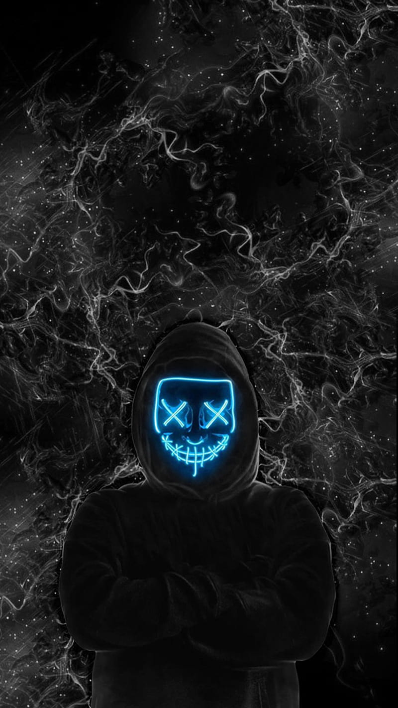 800x1422 Black mask blue light, faceless, glow, hayatikdrgl, live, move, time, HD phone wallpaper