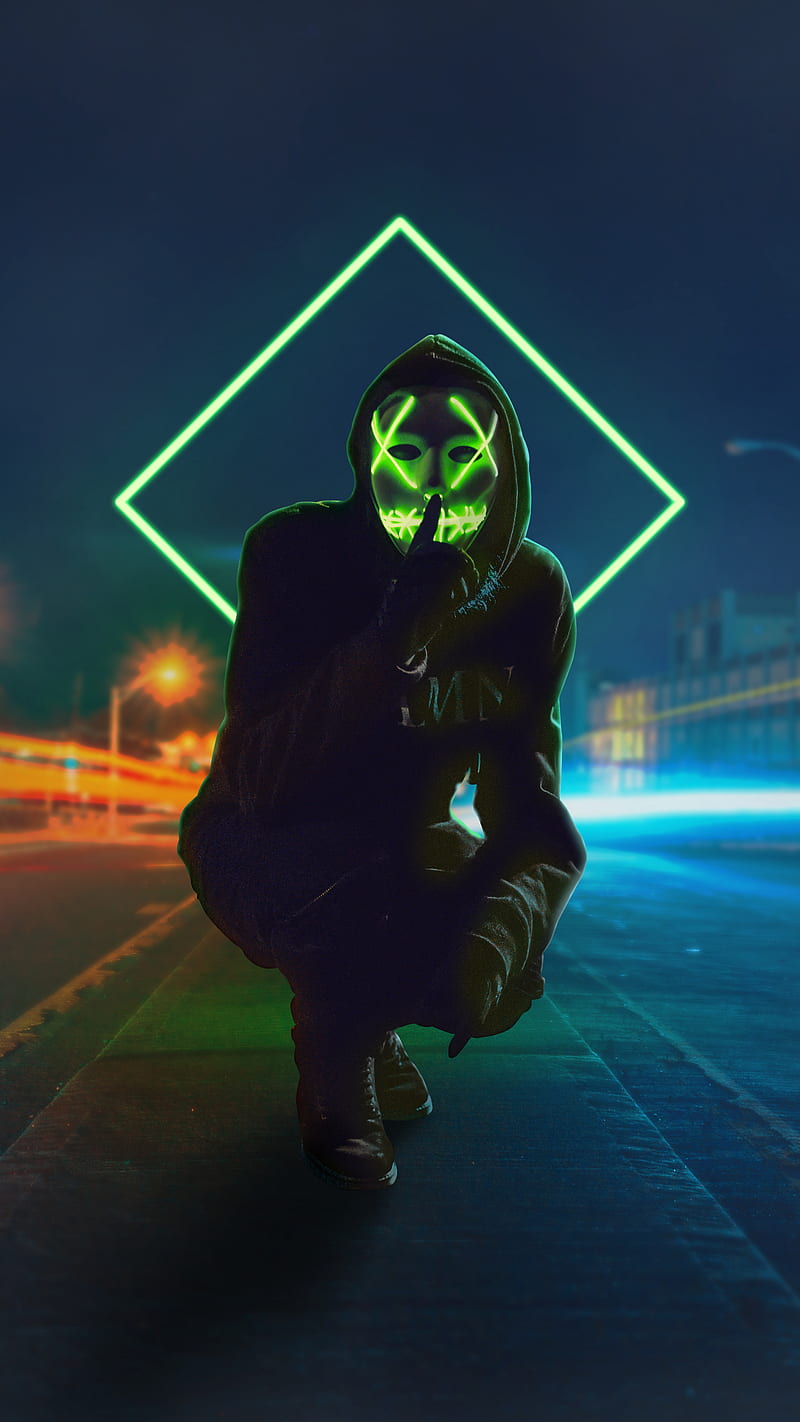 800x1422 Shhh, glowing, light trail, neon, neon mask, night, graphy, purge mask, quiet, HD phone wallpaper