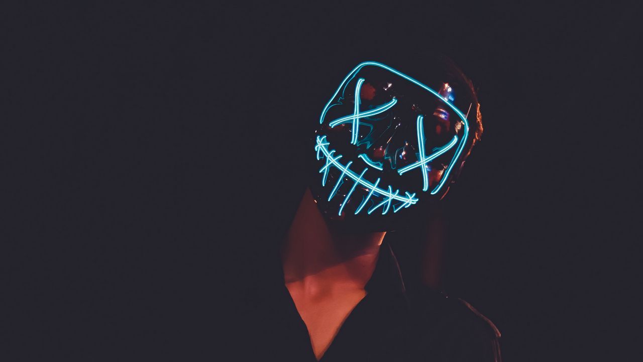 1280x720 Wallpaper mask, neon, glow, dark, silhouette hd, picture, image