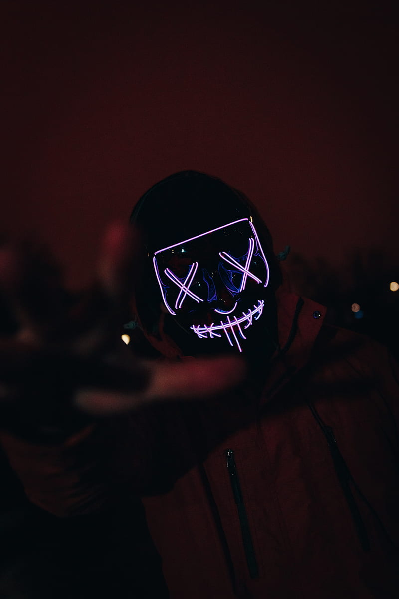 800x1200 Mask, glow, neon, dark, HD phone wallpaper