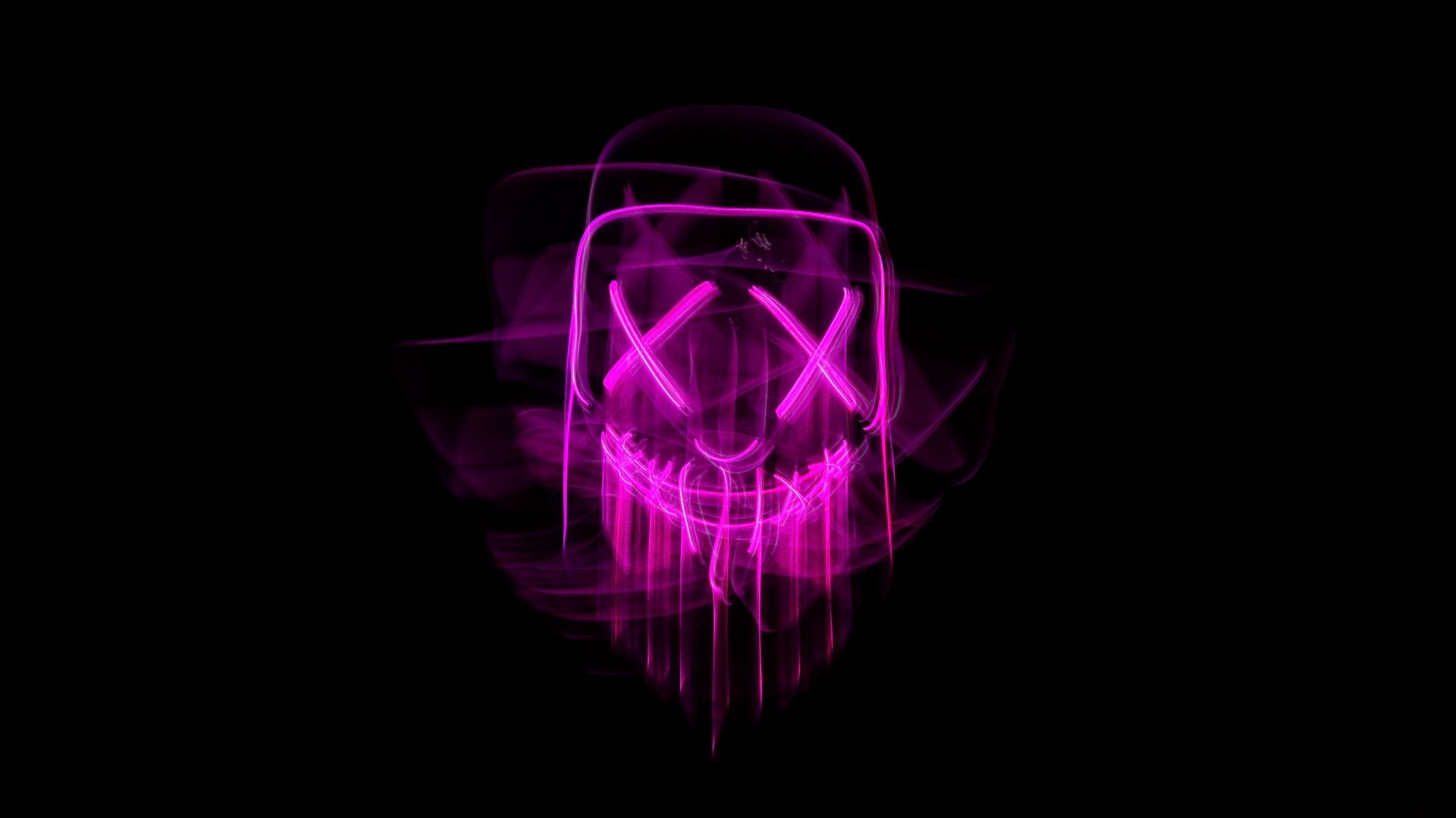 1920x1080 Download wallpaper 1920x1080 mask, neon, blur, glow, darkness full hd, hdtv, fhd, 1080p HD background