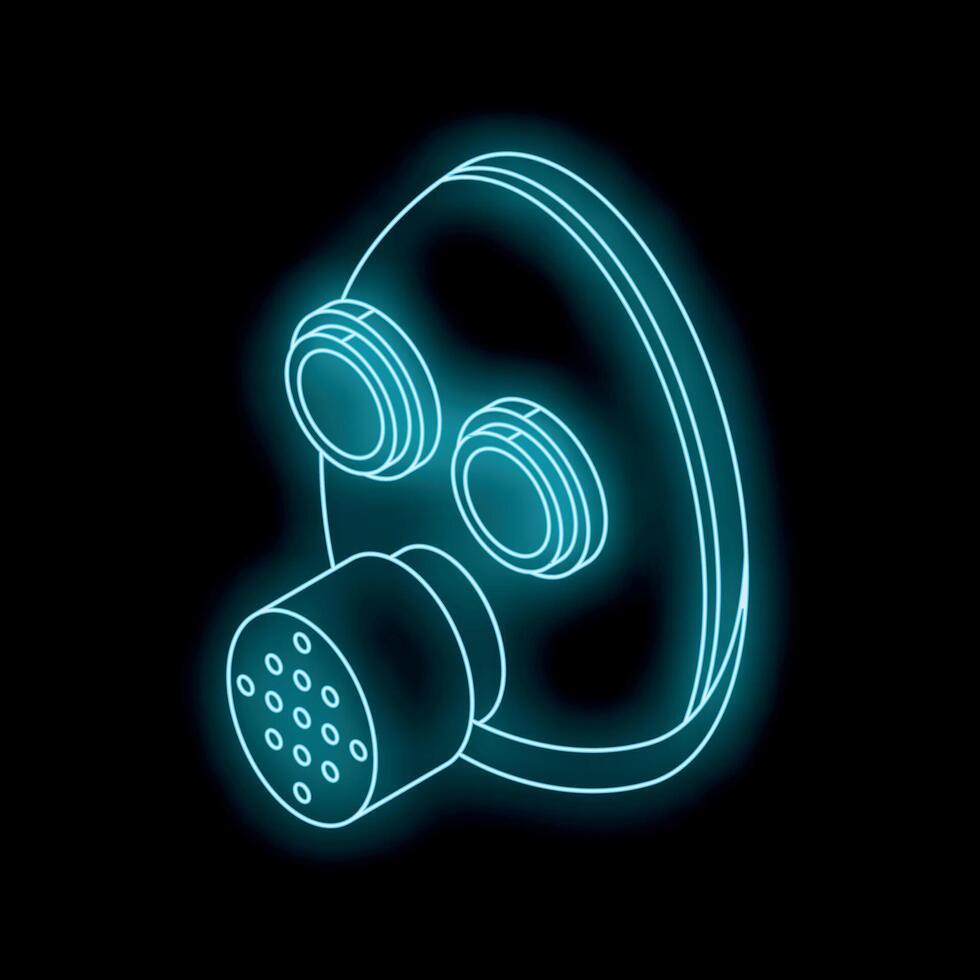980x980 Glowing neon gas mask on dark background, protection and safety concept