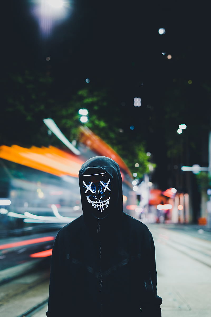 800x1200 Anonymous, mask, hood, neon, glow, HD phone wallpaper