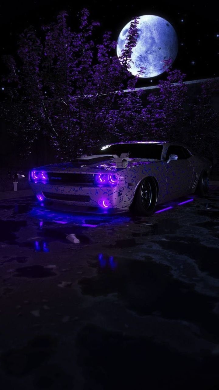 720x1280 Luxury Car with Purple Lights at Night. Car show inspiration, Nighttime car photography, Car background