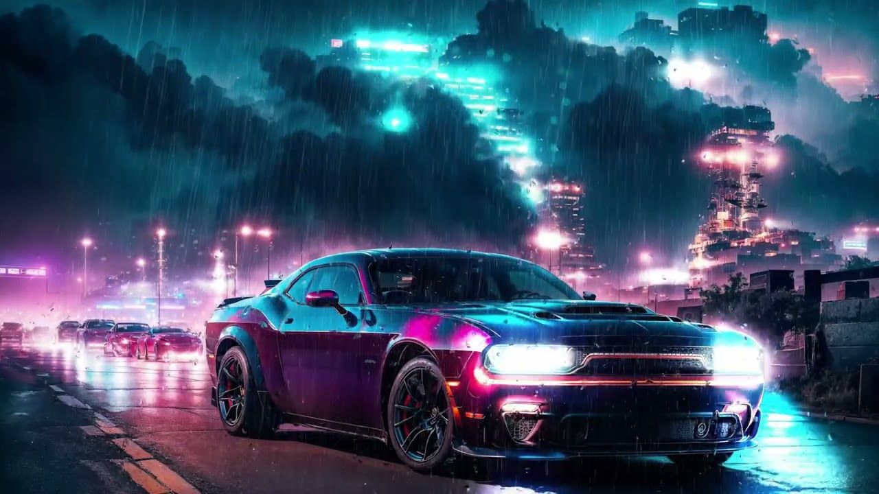 1280x720 Dodge Challenger Hellcat Rainy Night 4K Live Wallpaper