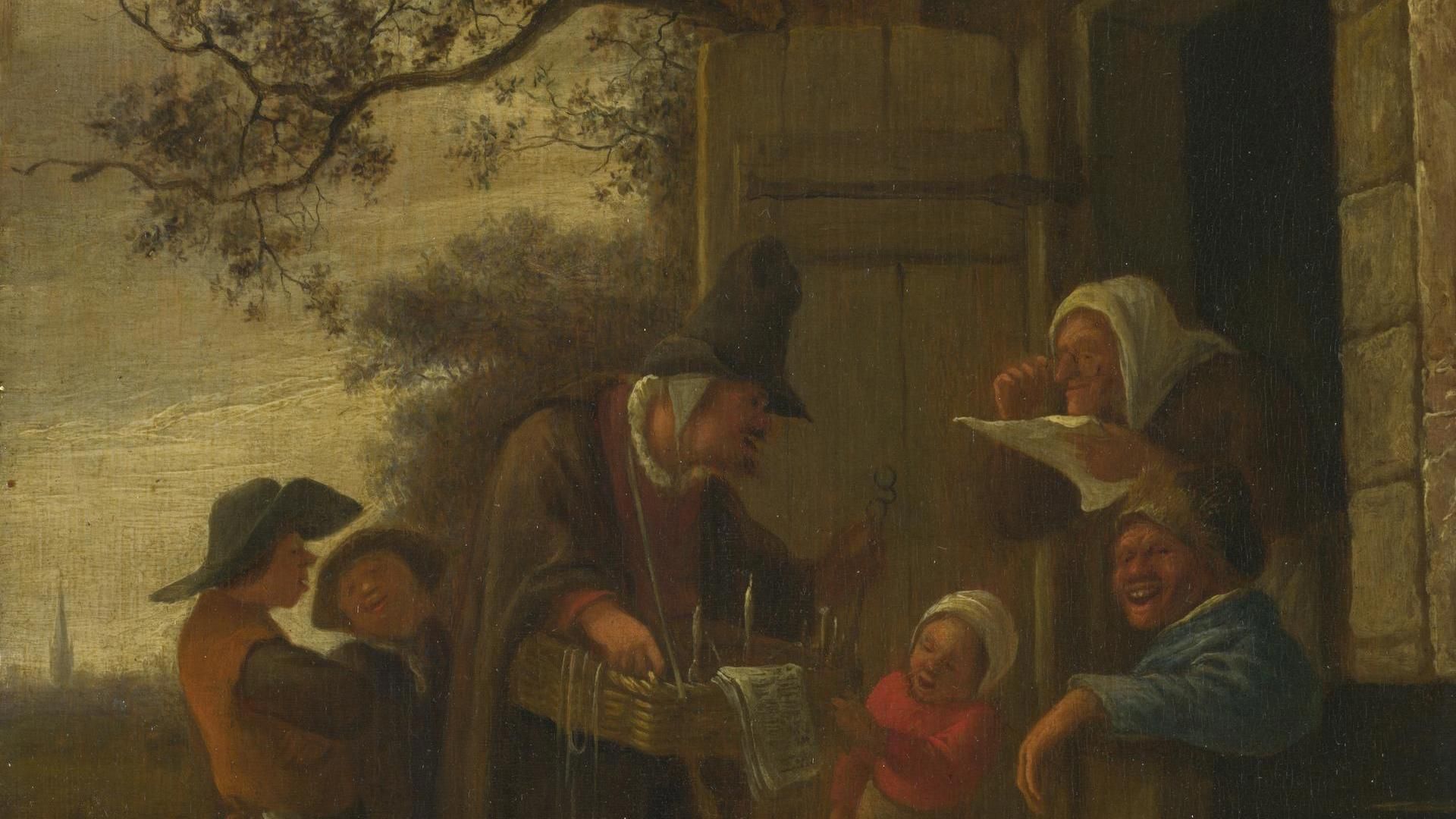 1920x1080 Jan Steen. A Pedlar selling Spectacles outside a Cottage. NG2556. National Gallery, London