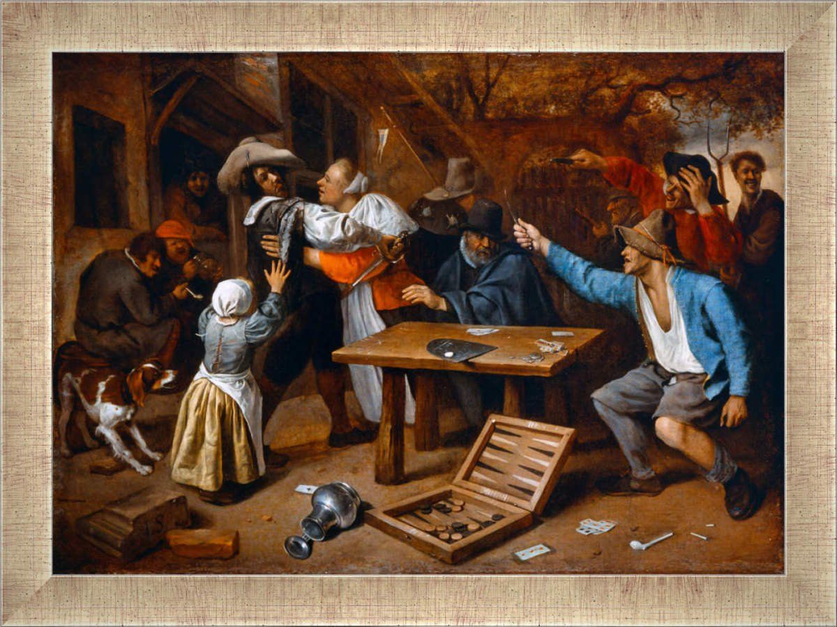 1200x900 Framed Picture By Jan Steen The Dispute In The Card Game, Art Print In High Quality Handmade Picture Frame, 40 X 30 Cm, Silver Raya : Amazon.de: Home & Kitchen