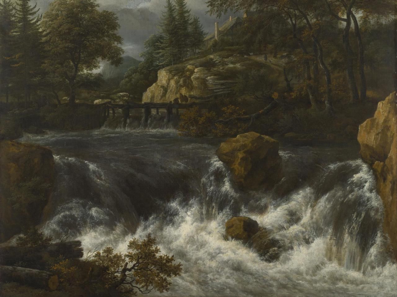 1280x960 Jacob van Ruisdael. A Waterfall in a Rocky Landscape. NG627. National Gallery, London