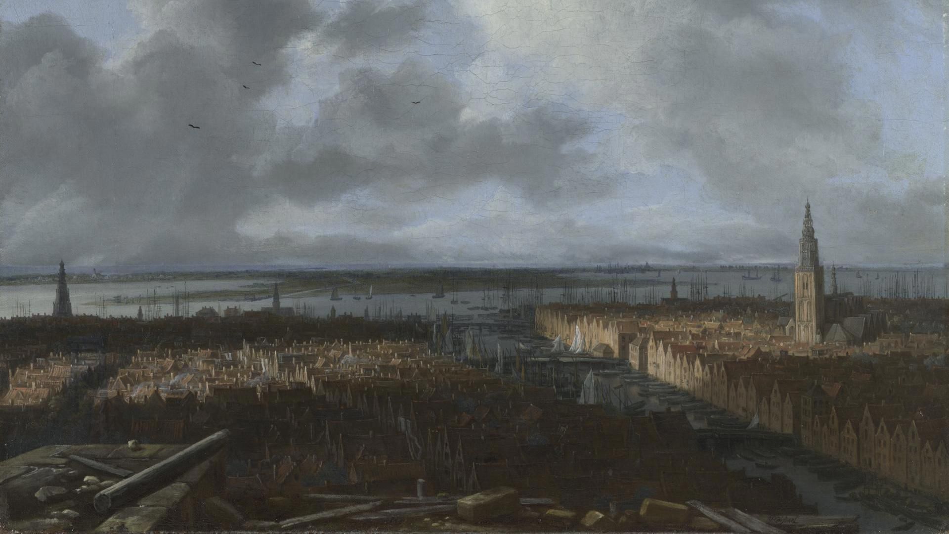 1920x1080 Jacob van Ruisdael. A Panoramic View of Amsterdam looking towards the IJ. L1052. National Gallery, London