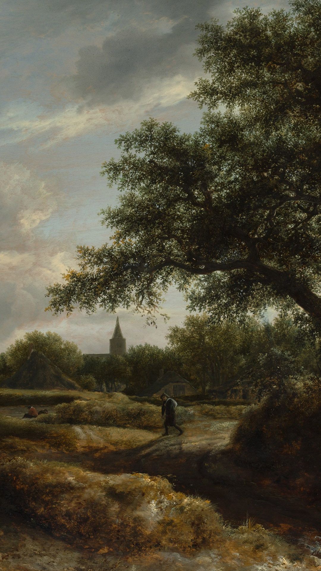 1080x1920 Landscape with a village in the distance, painting by Jacob van Ruisdael. Windows Spotlight Image