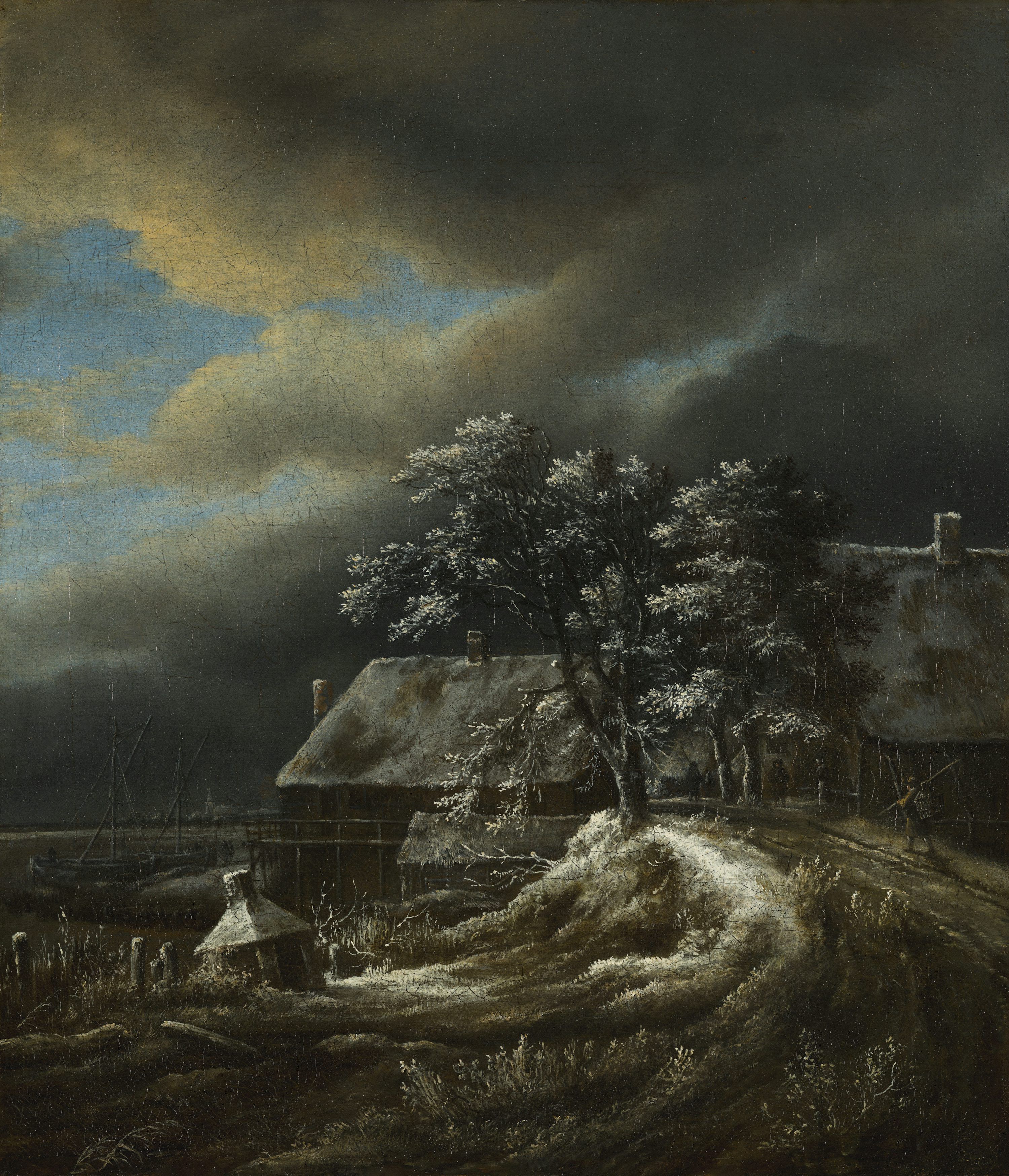 3000x3497 A painting of a house with a stormy sky in the background photo