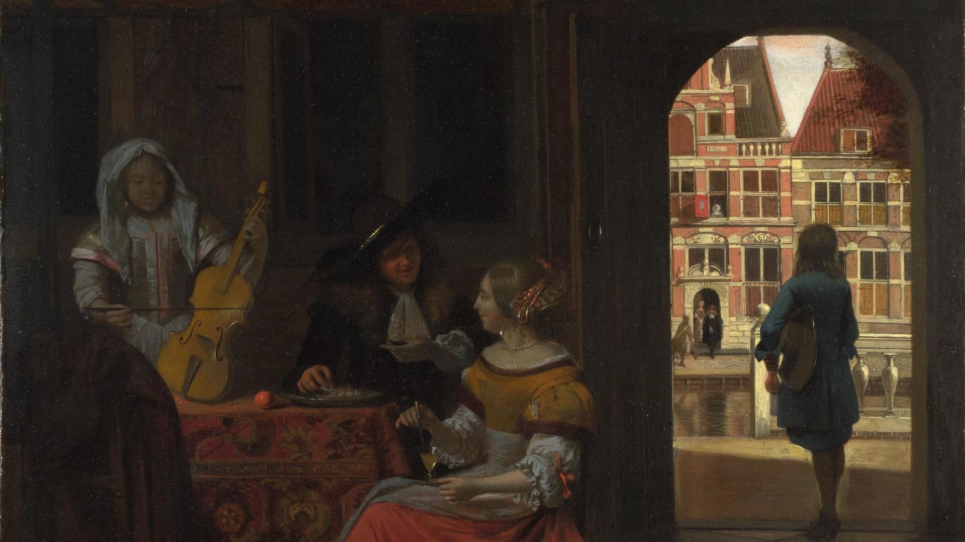 1920x1080 Pieter de Hooch. A Musical Party in a Courtyard. NG3047. National Gallery, London