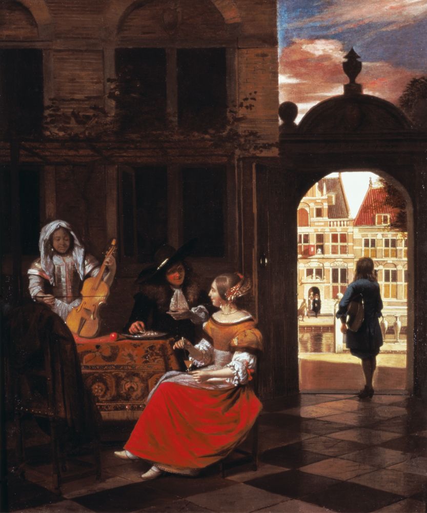 833x1000 A Musical Party in a Courtyard de Hooch as art print or hand painted oil