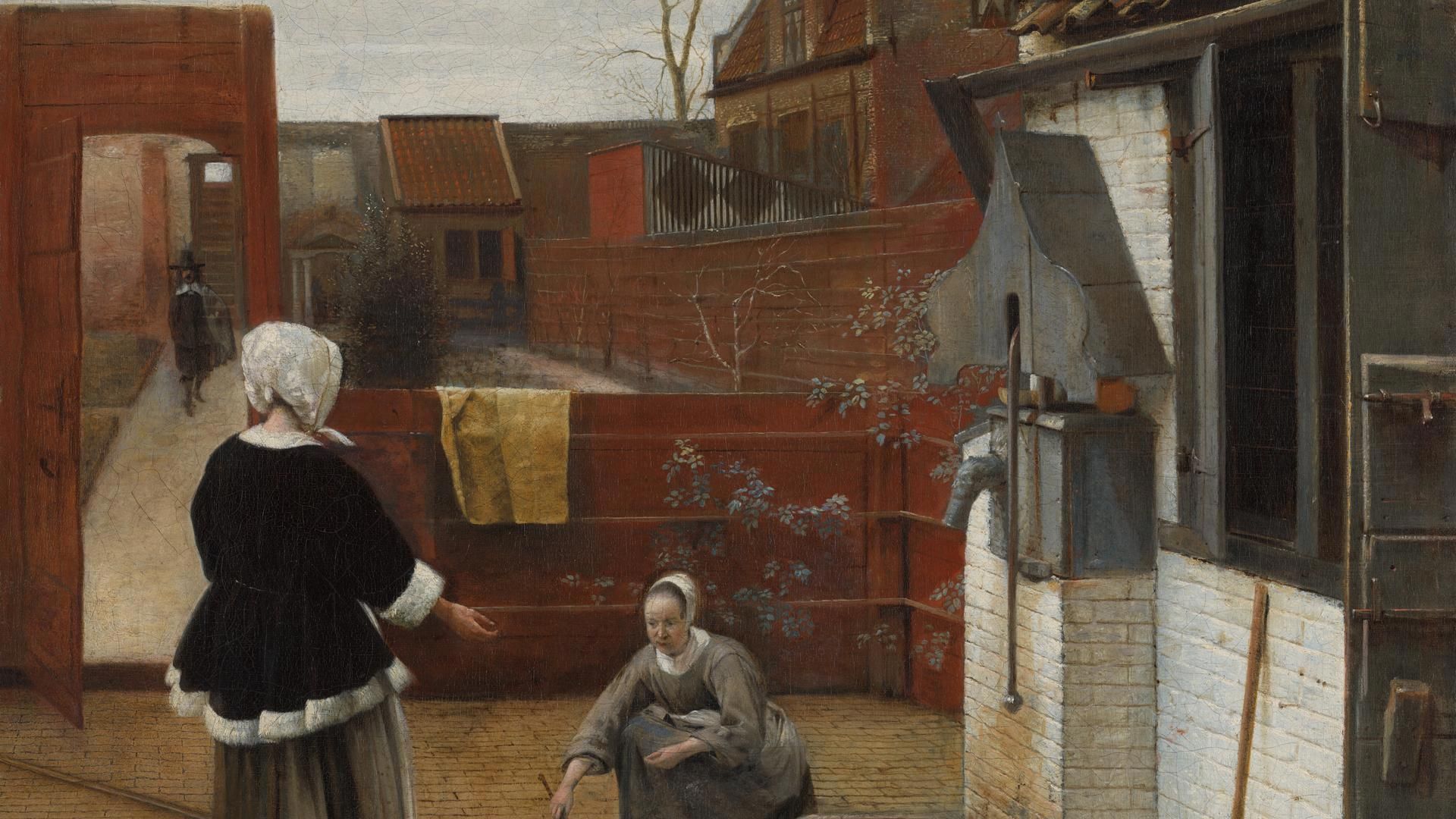 1920x1080 Pieter de Hooch. A Woman and her Maid in a Courtyard. NG794. National Gallery, London
