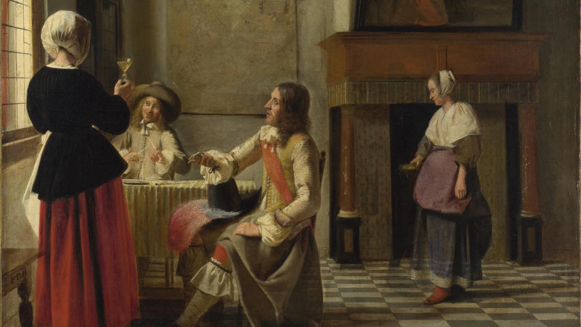 1920x1080 Pieter de Hooch. A Woman Drinking with Two Men. NG834. National Gallery, London
