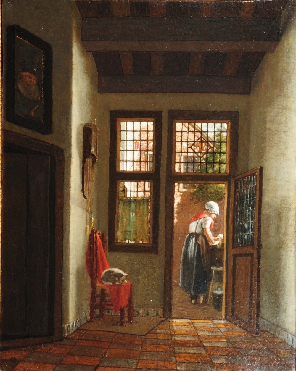 1000x1254 Pieter de Hooch. Interior with washer woman through an open door