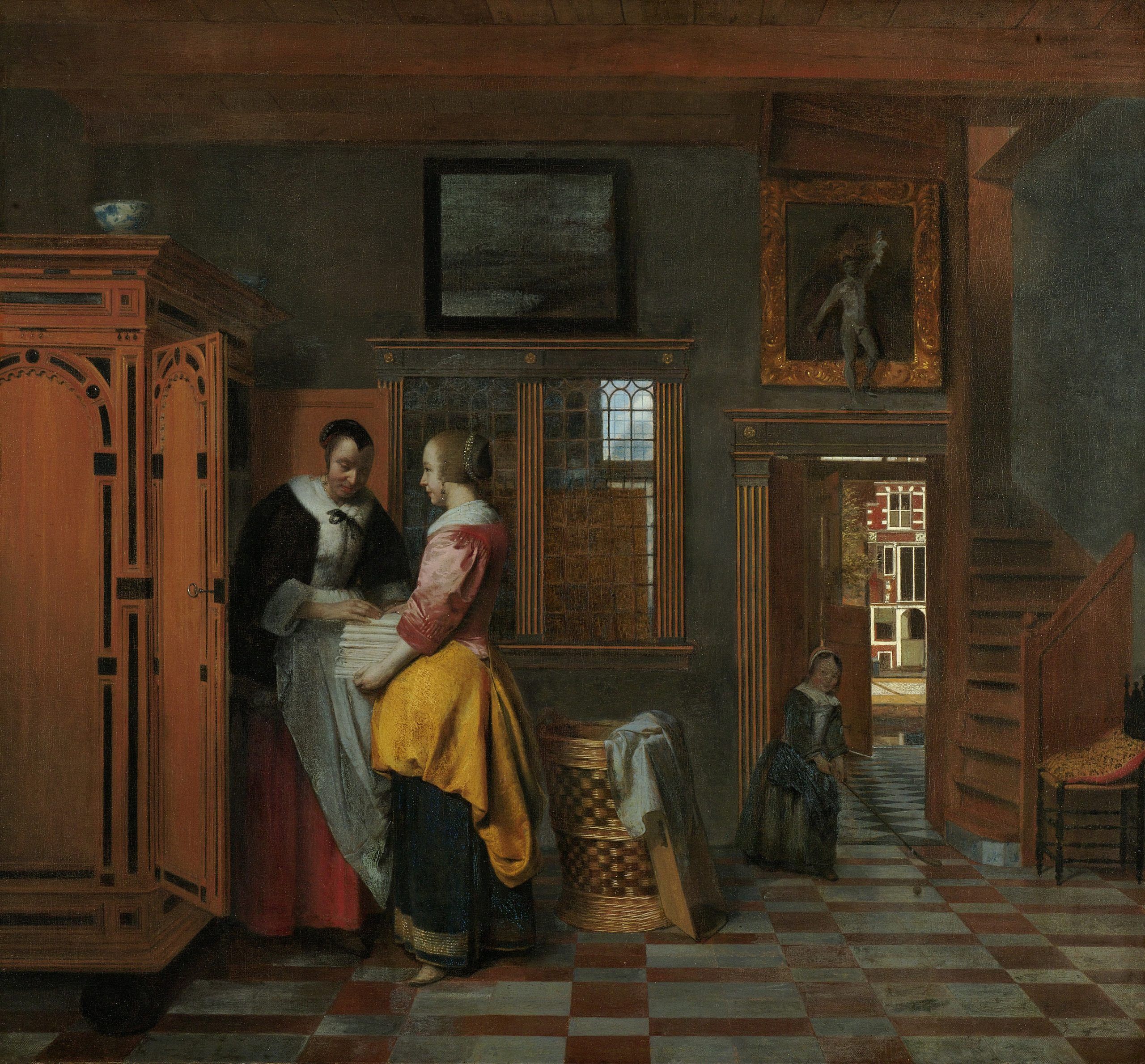 2560x2379 Woman weighing gold coins (c.1664) by Pieter de Hooch