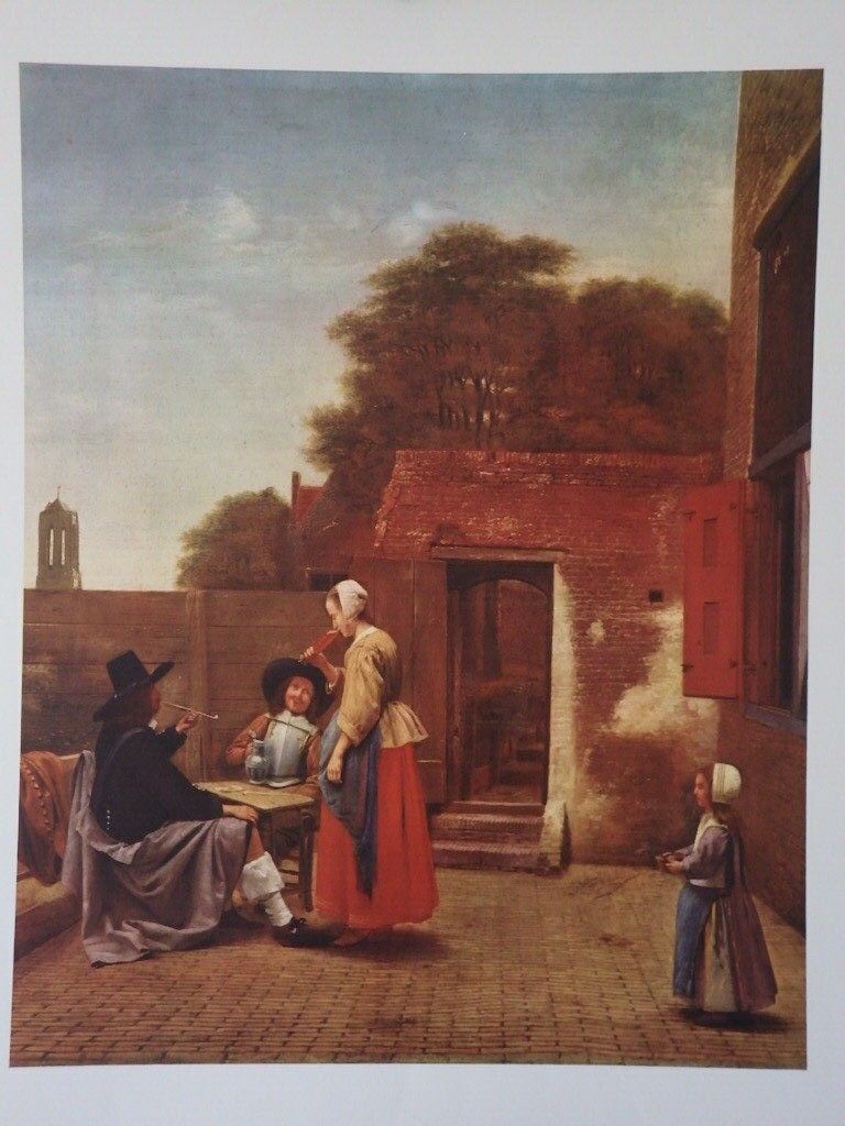 768x1024 De Hooch, Pieter Un Cortile Olandese Dutch Courtyard Vintage Lithograph