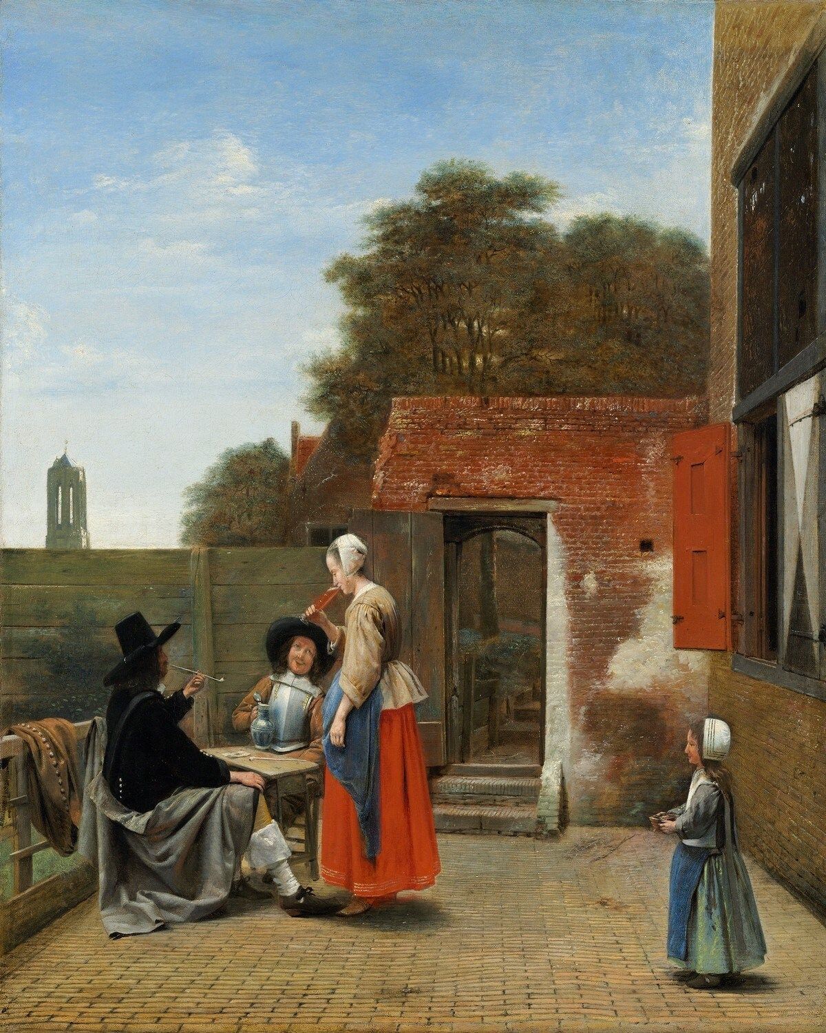 1200x1500 Pieter De Hooch Dutch Courtyard (1658 60) Hand Painted Museum Quality Rolled Oil Painting Reproduction (D6050)