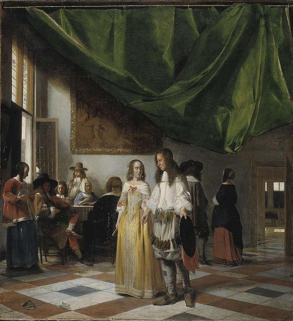 936x1024 Pieter de Hooch with a Young Couple and People