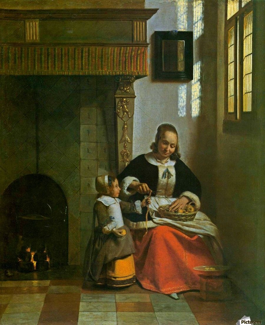 900x1100 Woman peeling apples by Pieter de Hooch Wall Art