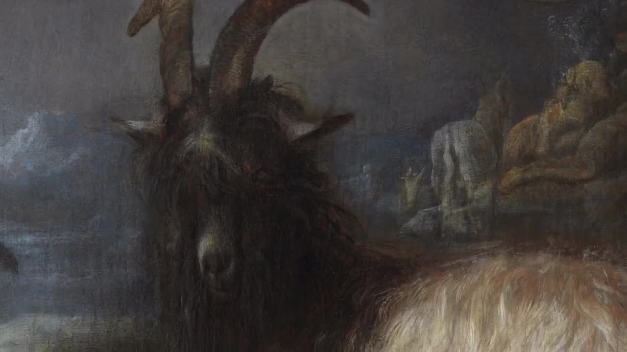 1280x720 Gerrit Dou: Goat in a Landscape Animal Painting (Instant Download)