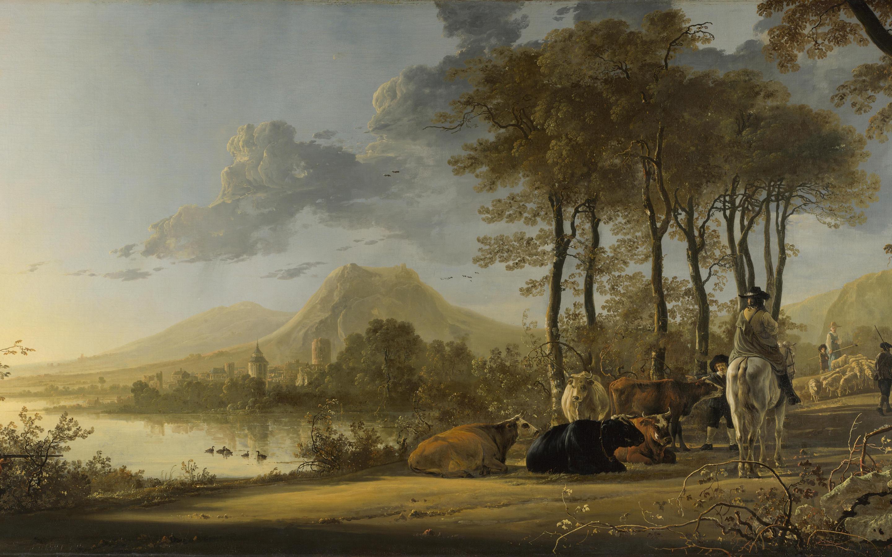 2880x1800 River Landscape with Horseman and