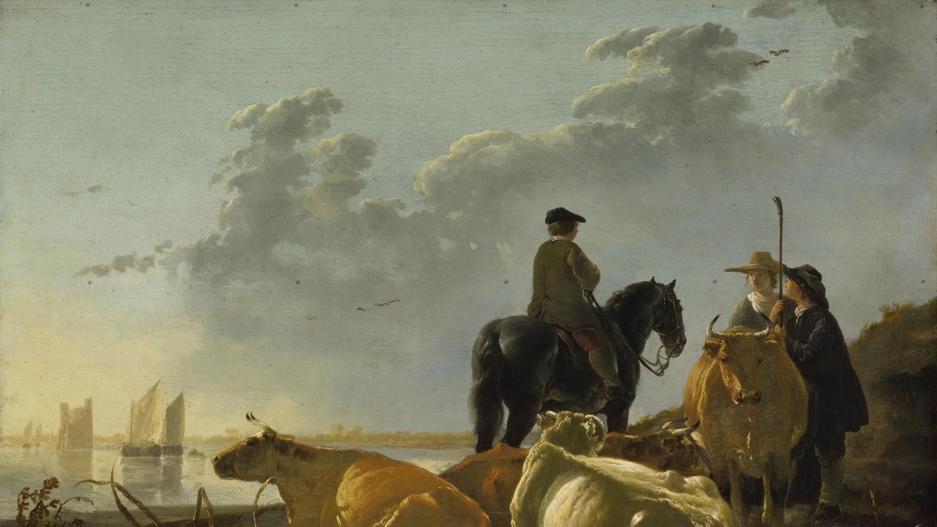1920x1080 Aelbert Cuyp. Peasants and Cattle by the River Merwede. NG1289. National Gallery, London