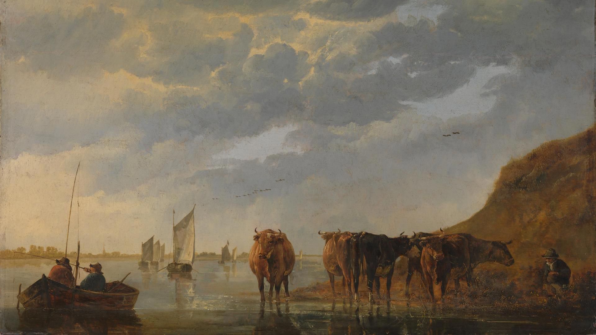 1920x1080 Aelbert Cuyp. A Herdsman with Five Cows by a River. NG823. National Gallery, London