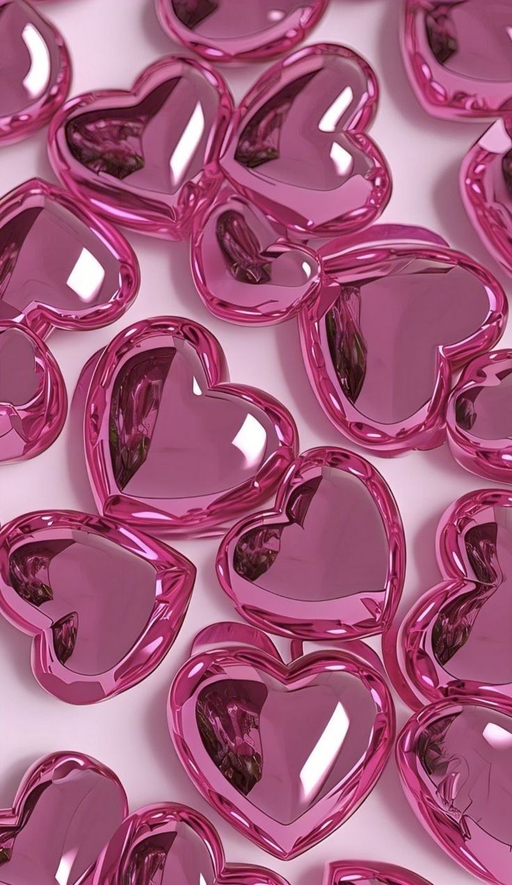 736x1271 Pink hearts chrome. Pink chrome aesthetic, Shiny heart wallpaper, Glossy hearts