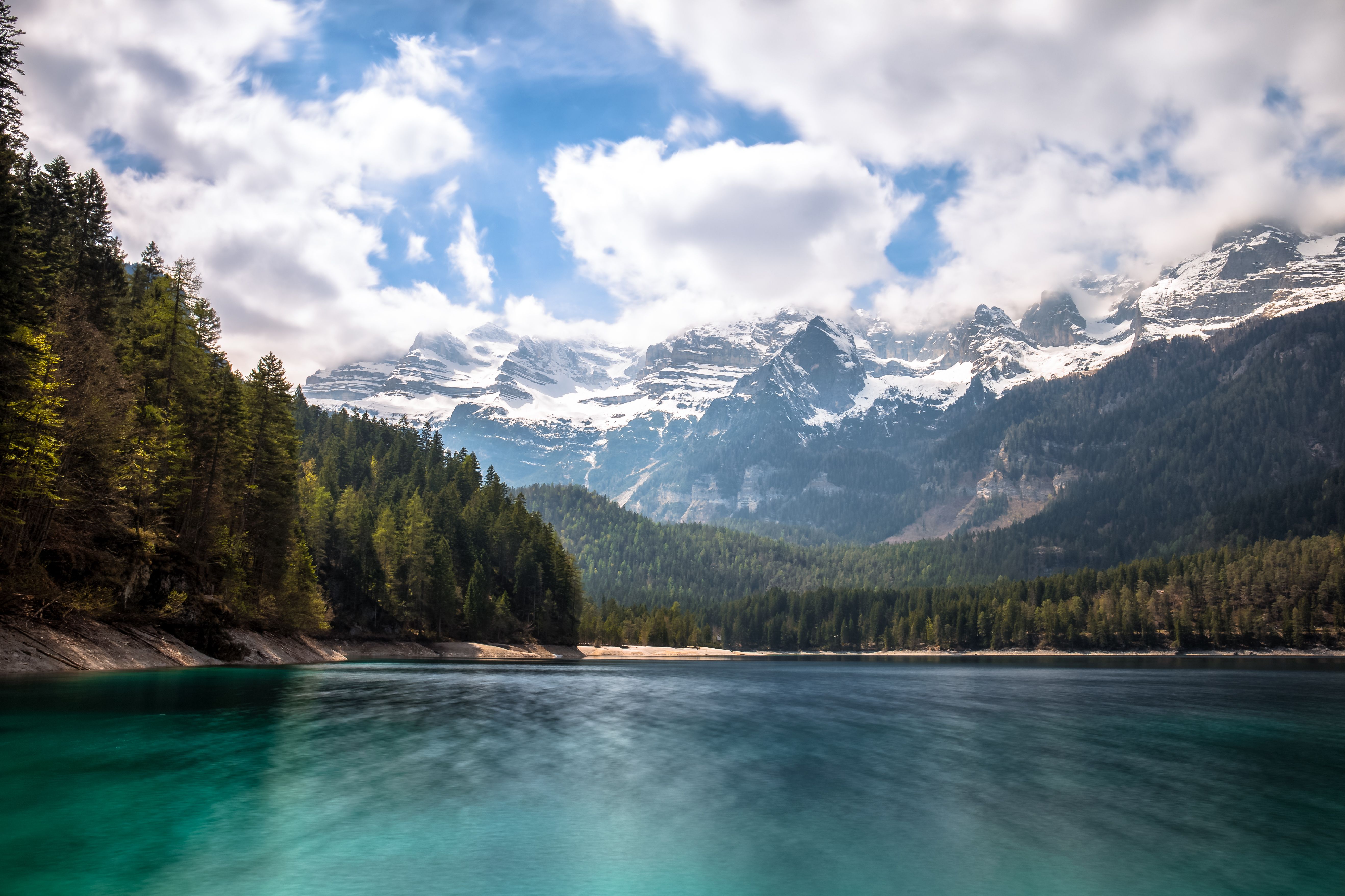 5273x3515 Download Snow Landscape Forest Alps Mountain Italy Trentino Lake Tovel Nature Lake Snowy Mountain 4k Ultra HD Wallpaperx3515