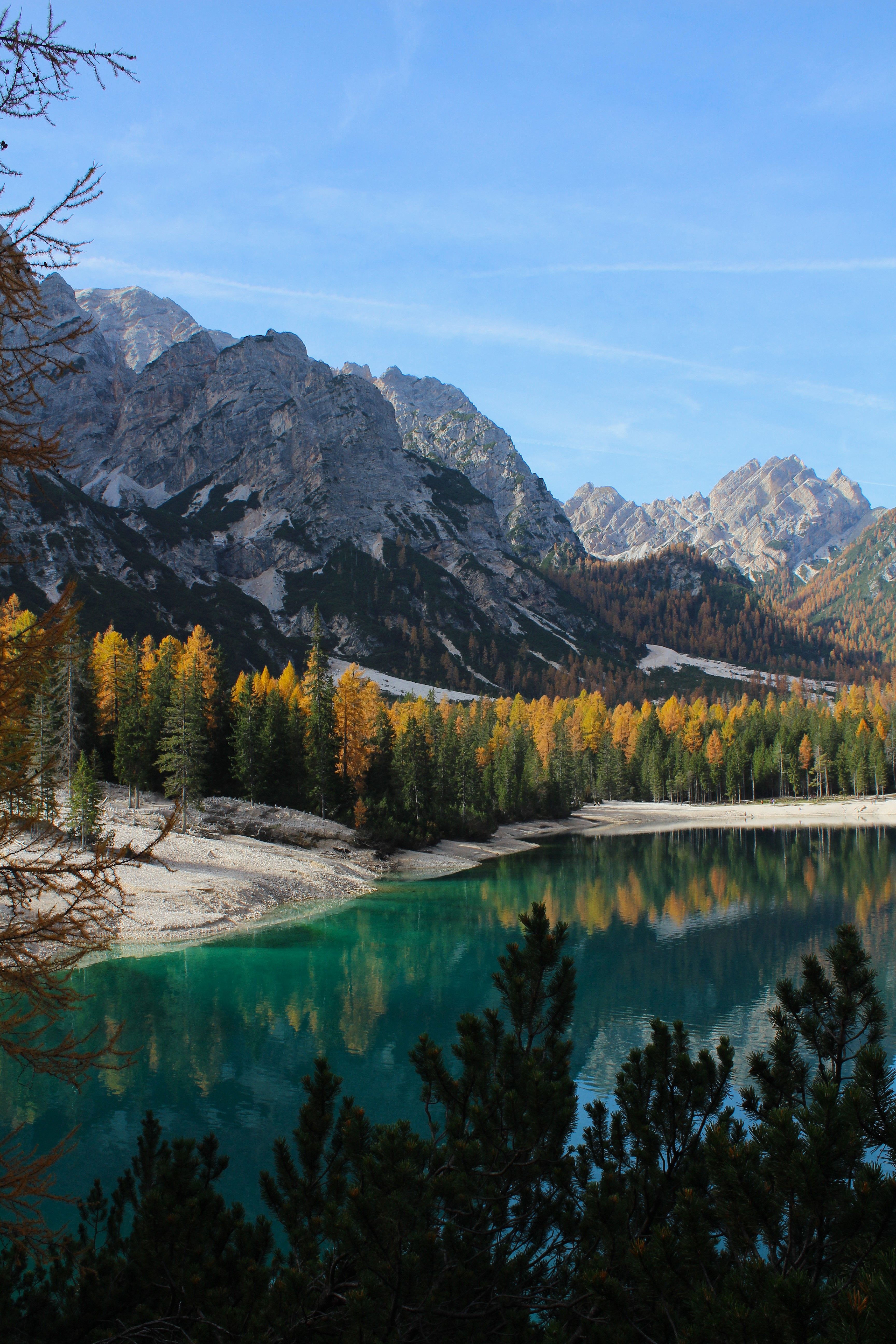 3456x5184 Scenic View of Lago di Braies in Autumn · Free