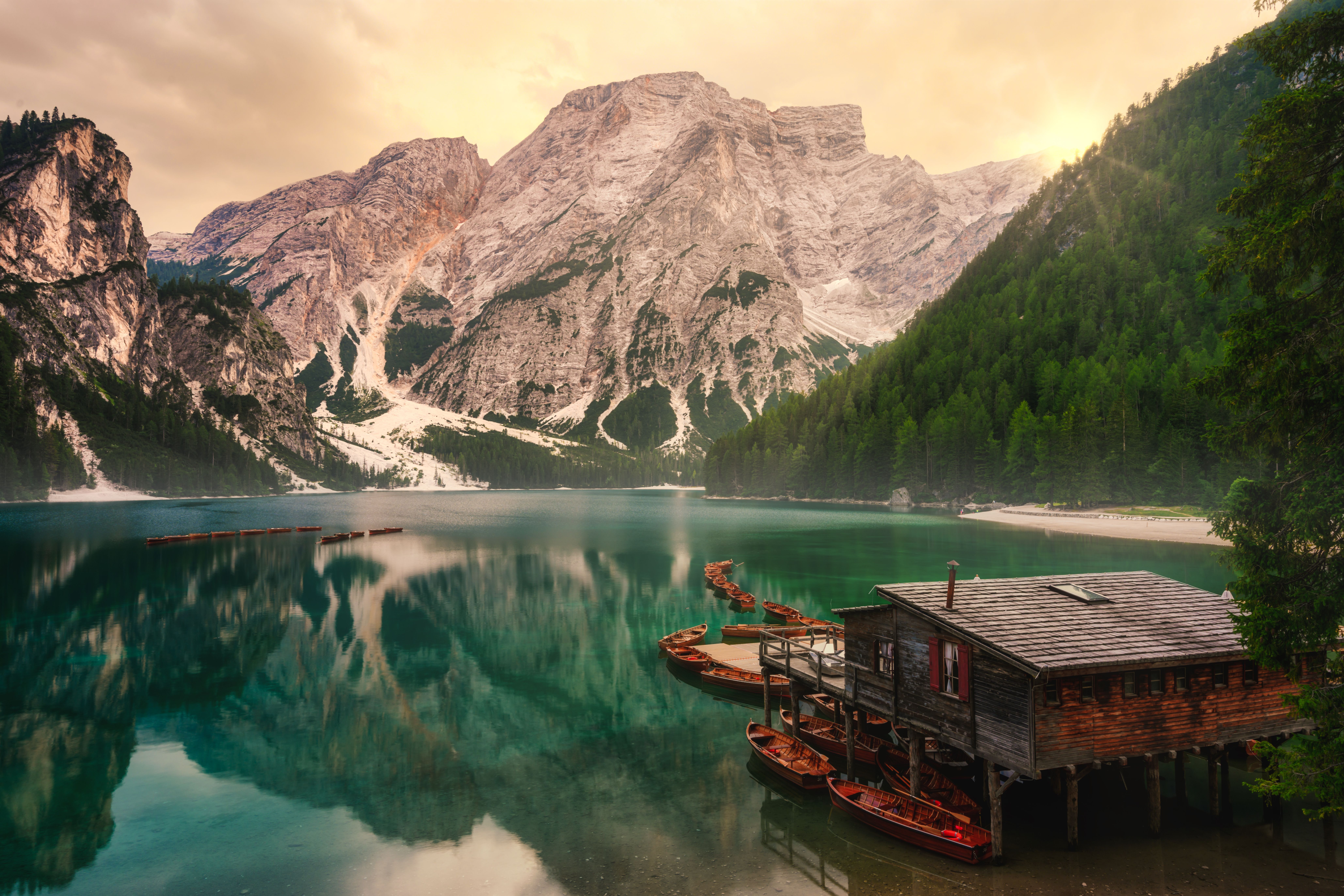 8232x5488 Scenic View Of Lago Di Braies In Trentino Alto Adige · Free