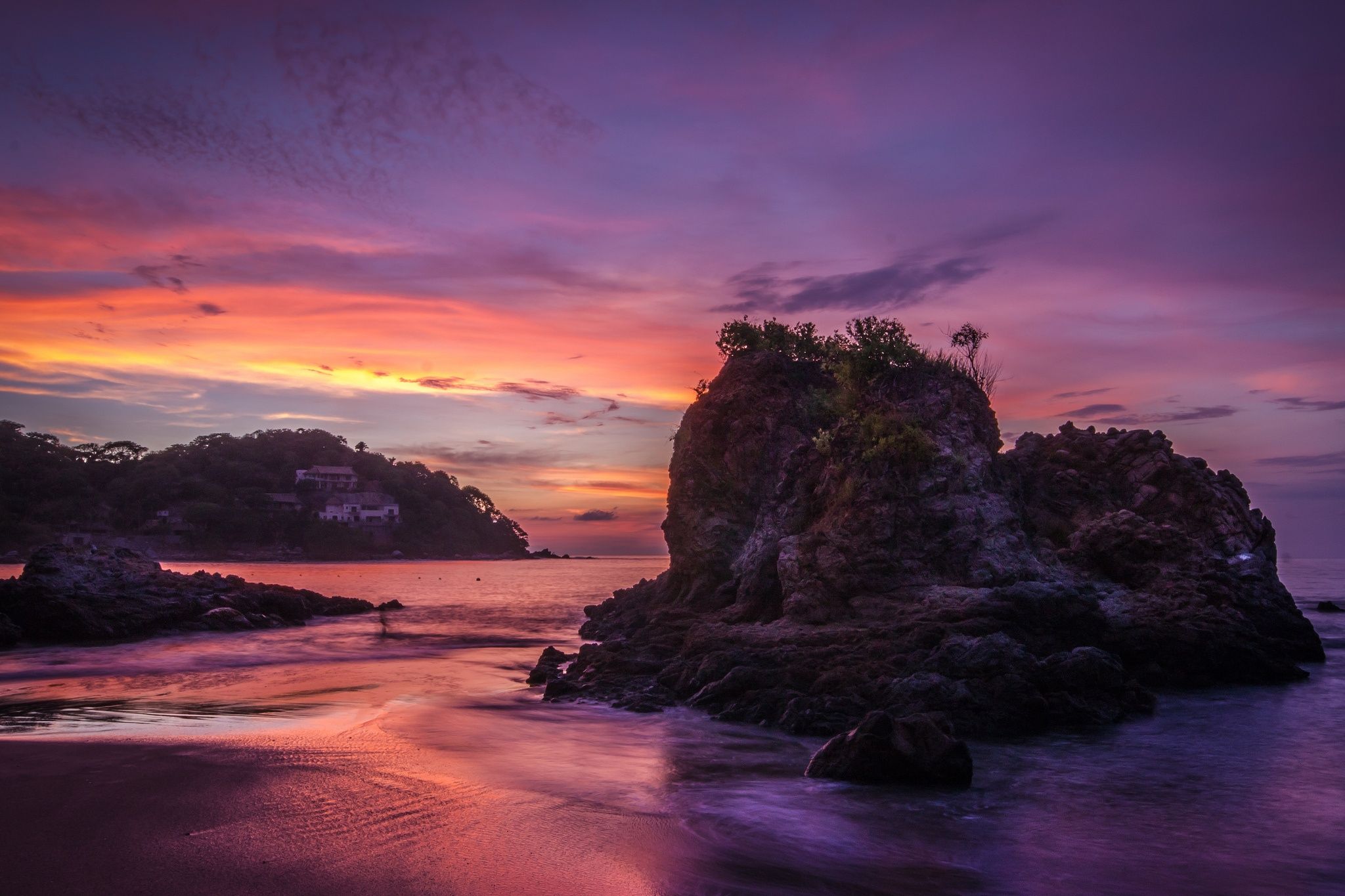 2048x1365 Wallpaper beach, the ocean, rocks, dawn, Mexico, Sayulita for mobile and desktop, section пейзажи, resolution 2048x1365