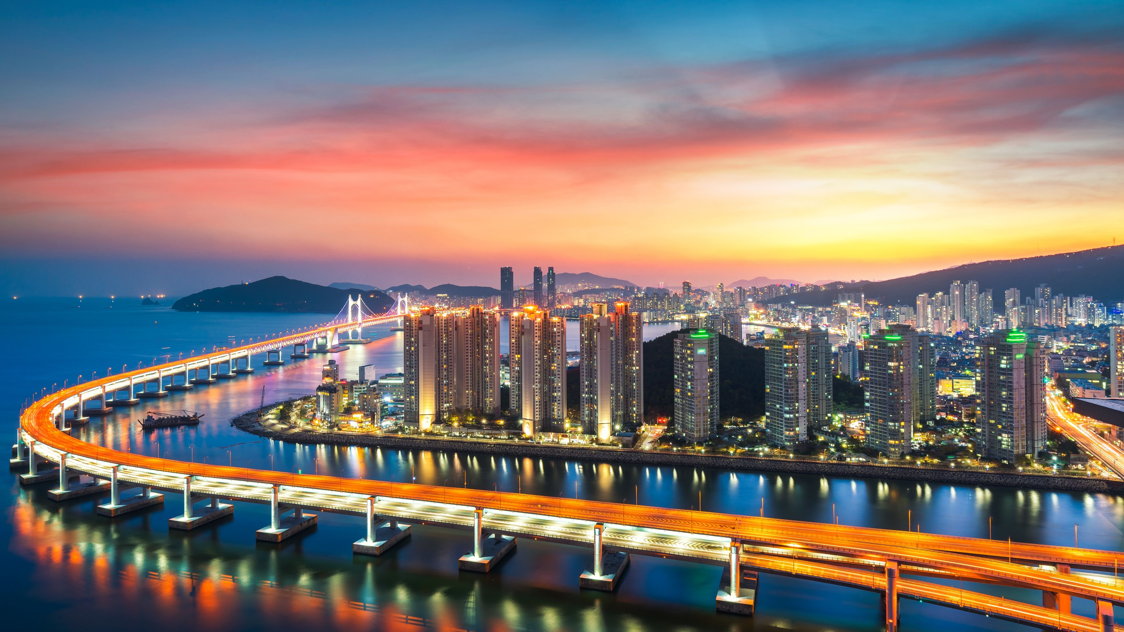 4480x2520 Busan Wallpaper 4K, Gwangan Bridge, City lights