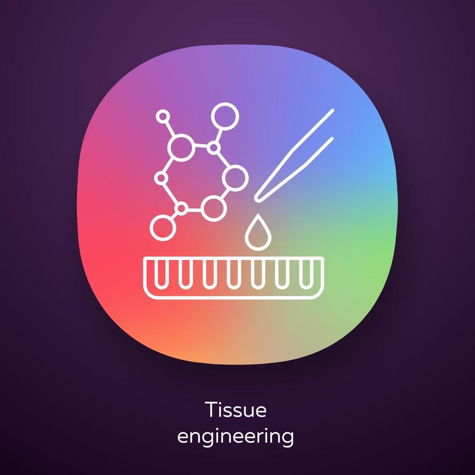 980x980 Tissue engineering app icon. Repair damaged human organs. Regenerative medicine. Bioengineering. UI UX user interface. Web or mobile application. Vector isolated illustration
