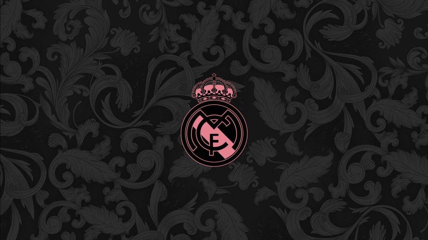 1366x768 Crest Emblem Logo Soccer Symbol Light Ash Black Background HD Real Madrid C.F Wallpaper
