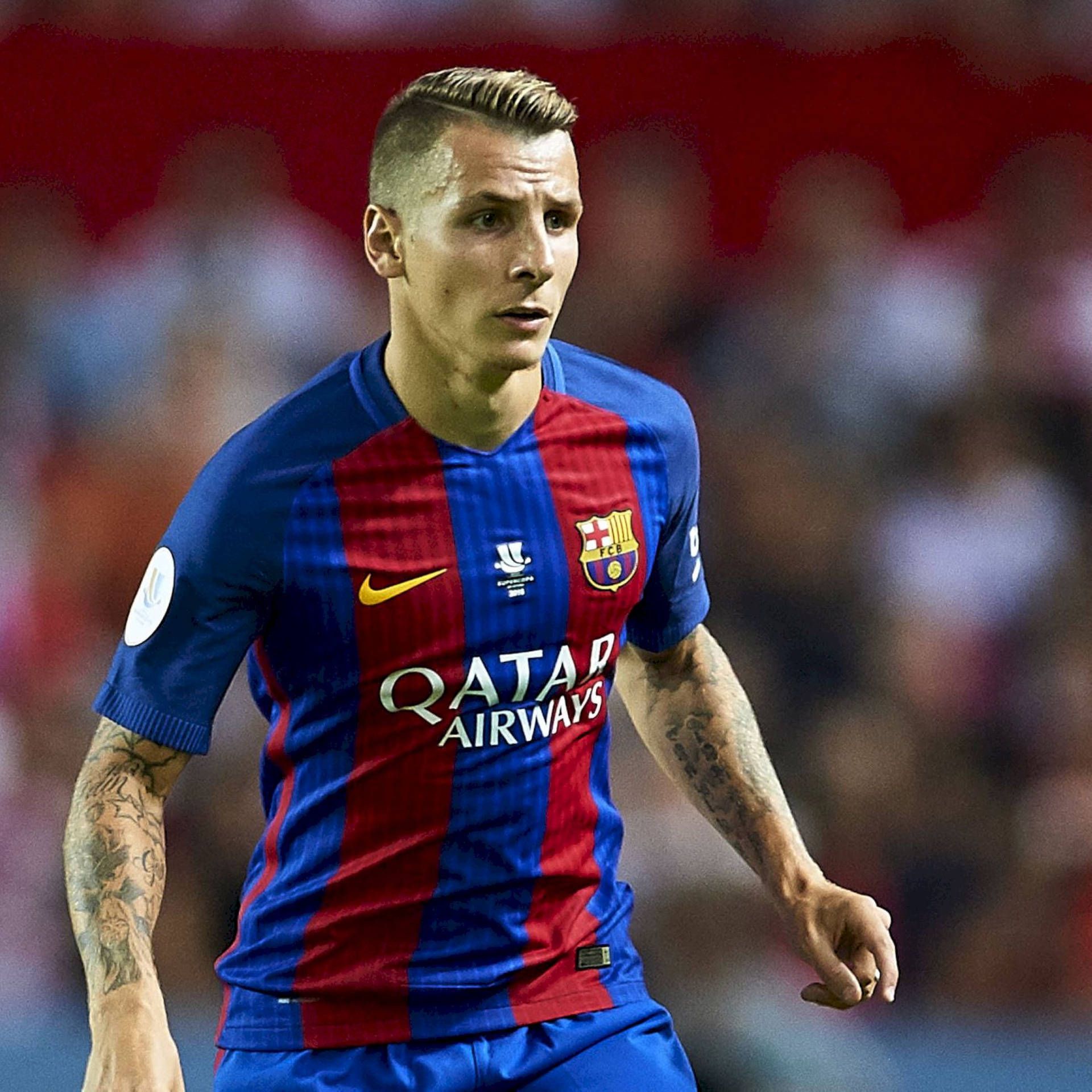 1920x1920 Download Lucas Digne Showcasing His Skills for FC Barcelona Wallpaper