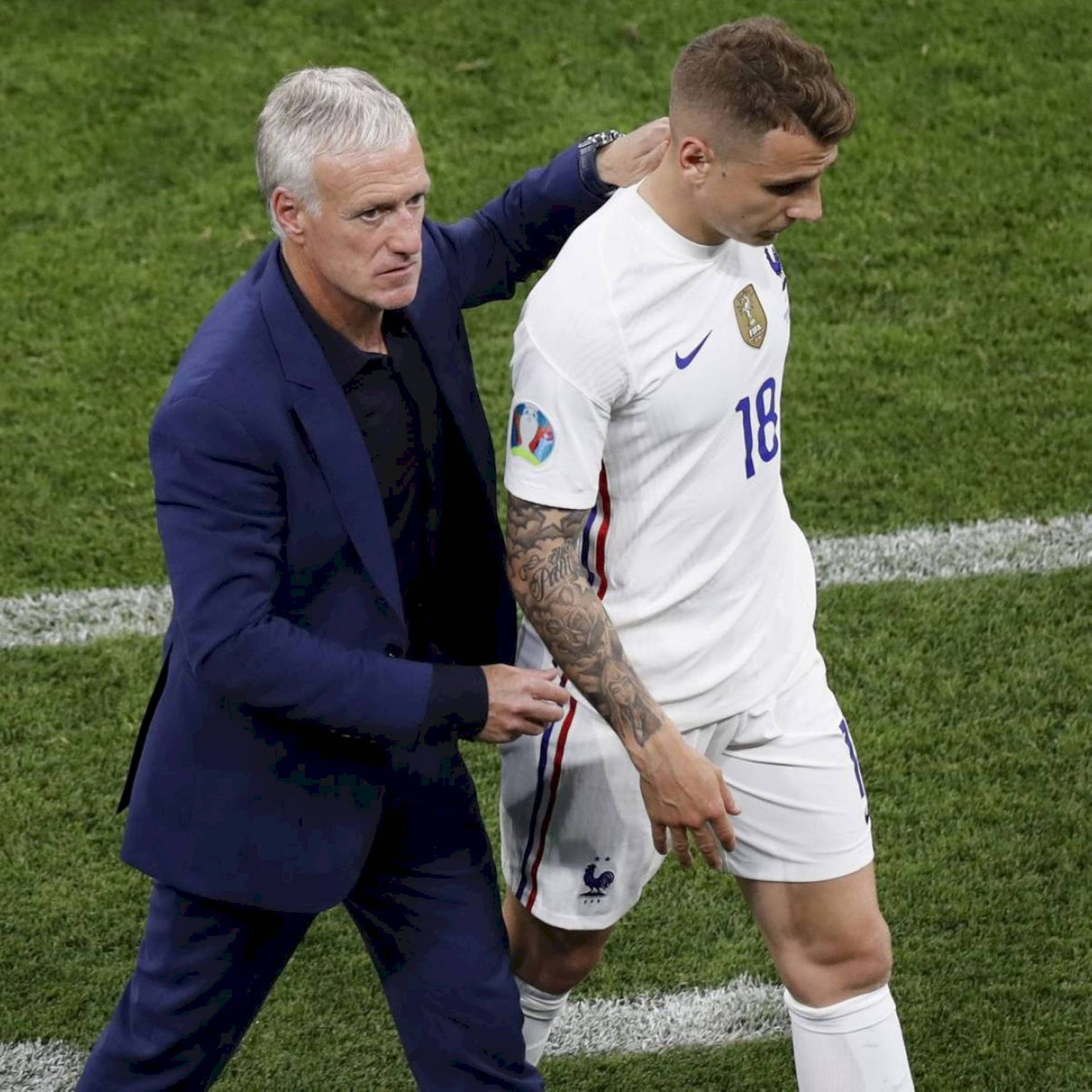 1920x1920 Download Didier Deschamps Walking With Lucas Digne Wallpaper