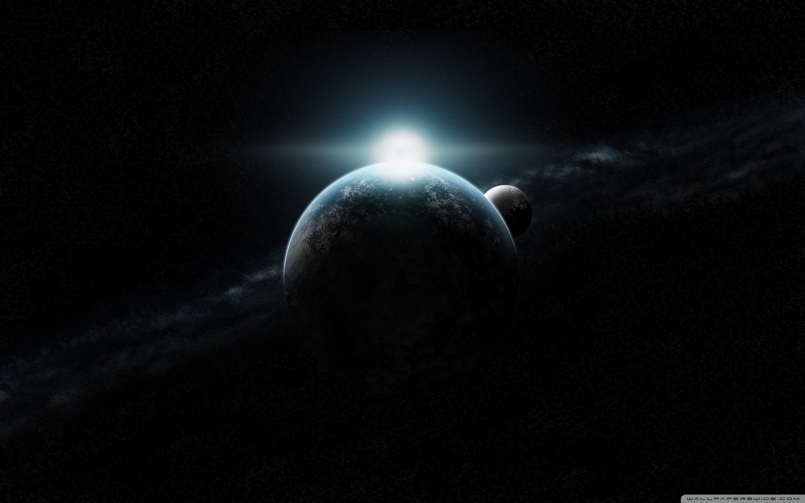 2560x1600 Planet With Sunrise And Moon In Space 4K UHD Wallpaper for UltraHD Desktop and TV : Smartphone and Tablet Devices