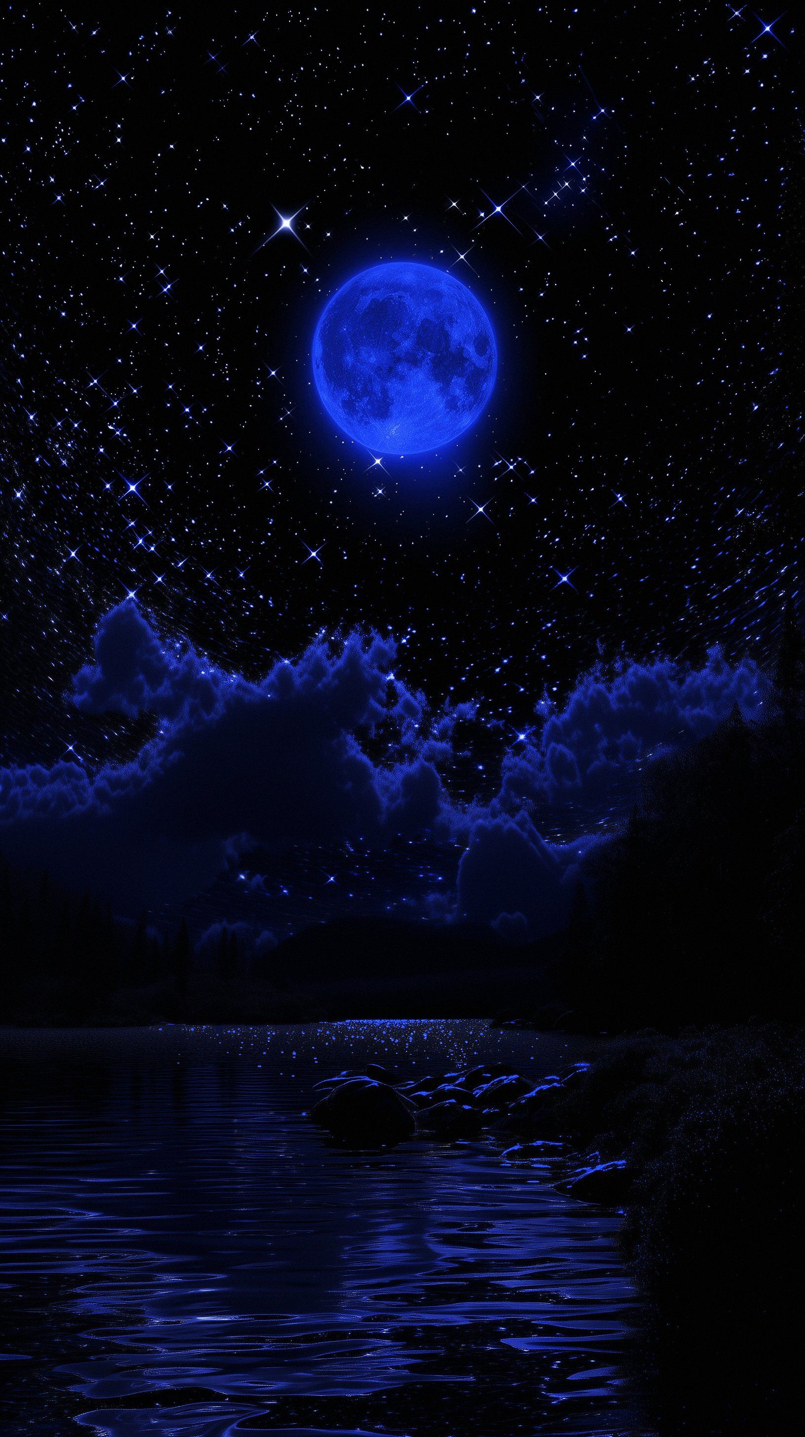 1632x2912 Blue Moon And Space Stars Clouds Reflections Best Unique Creative Free 4K Wallpaper Of 2025 And 2026