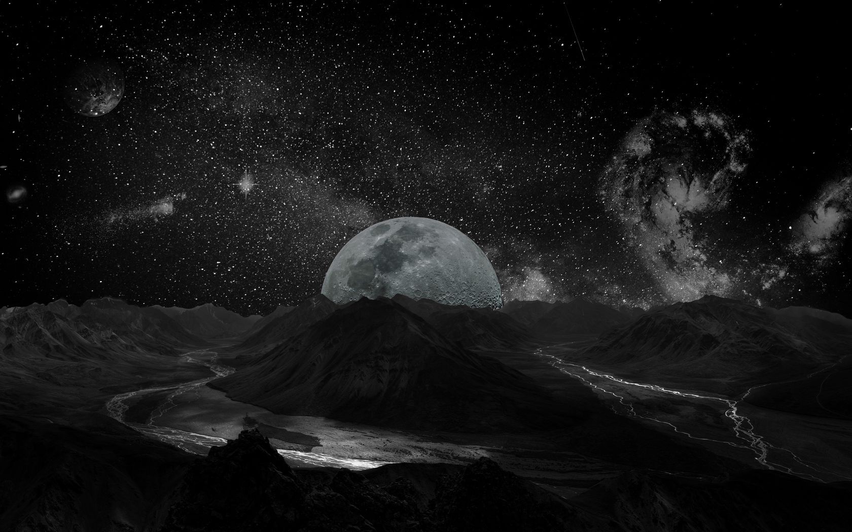 1680x1050 Download wallpaper 1680x1050 moon, planet, stars, galaxy, space widescreen 16:10 HD background
