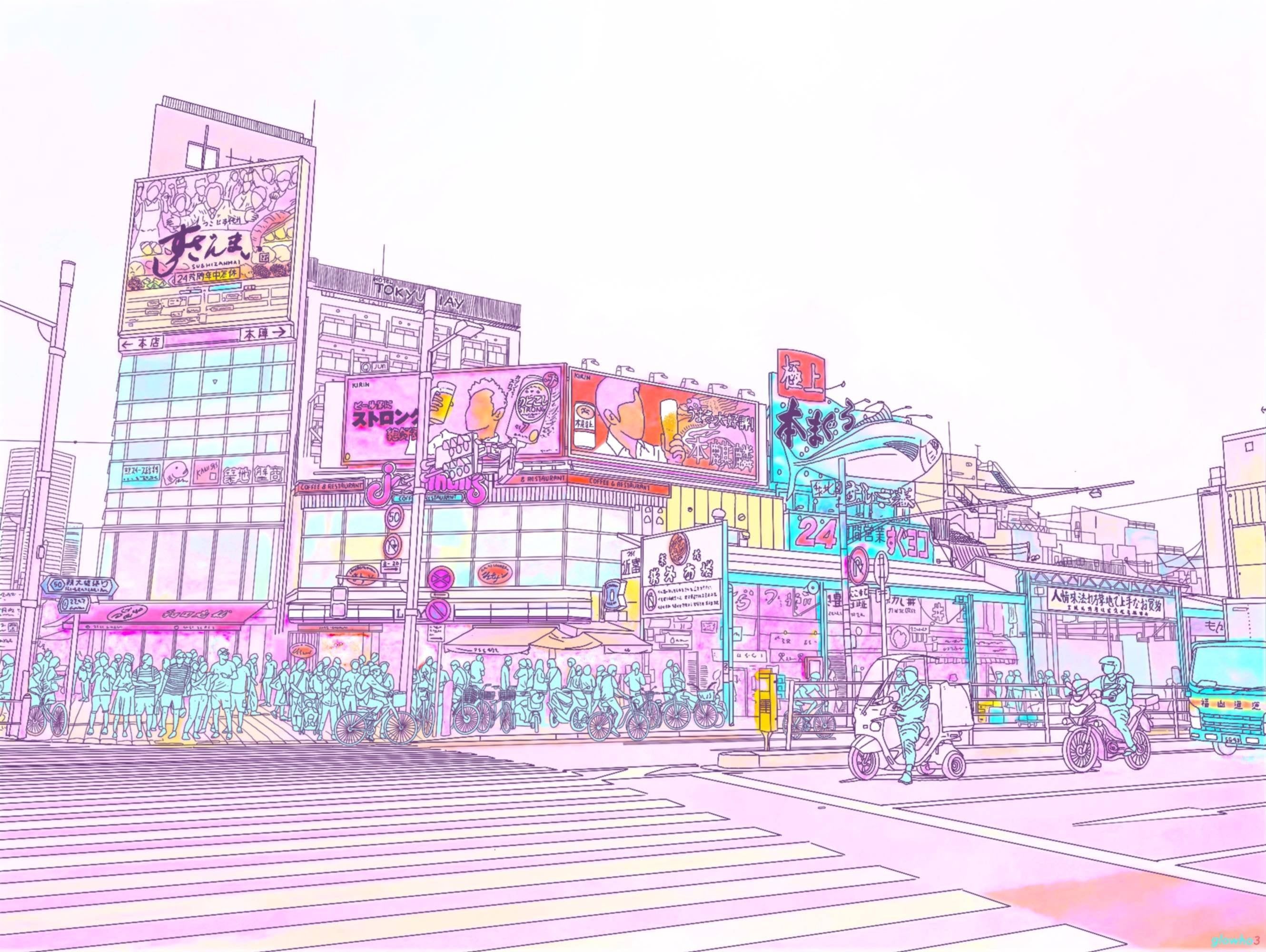 2660x2000 I drew a Tokyo cityscape with a street crossing I visited before, check it out!
